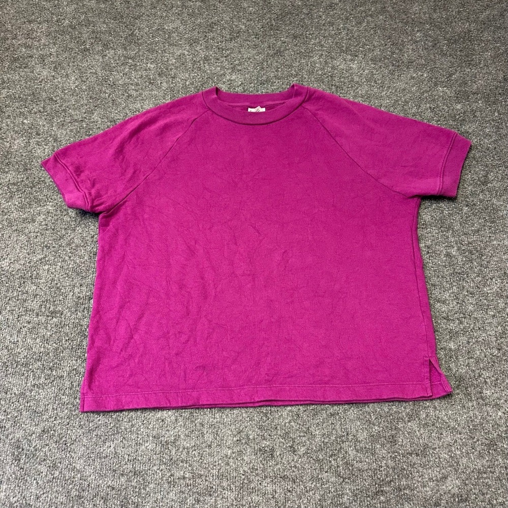 PINK Sweatshirt Womens Size M Magenta Purple Short Sleeve Raglan Casual Fleece